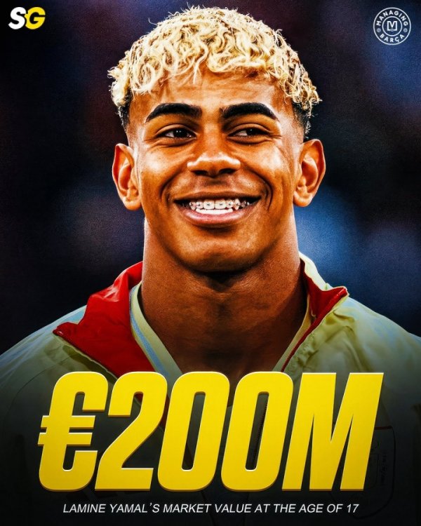 The starting point is very high 🤯18-year-old Yamal is worth 200 million Europe, far higher than Mbevihamu, the same age