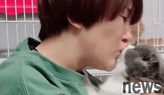 The woman forced her to kiss the cat. When she hugged her, she looked down and instantly became cute.