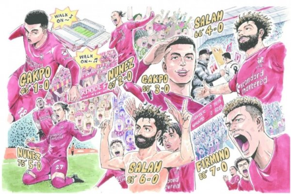 Cartoonist creates special cartoon of Liverpool 7-0 Manchester United, double red will be unveiled at Anfield on Sunday